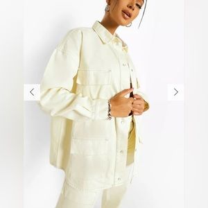 Oversized Utility Pocket White Denim Jacket